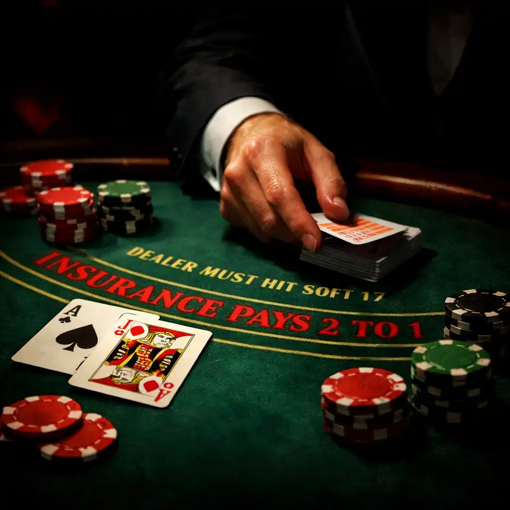 Close-up of a blackjack table with cards and chips